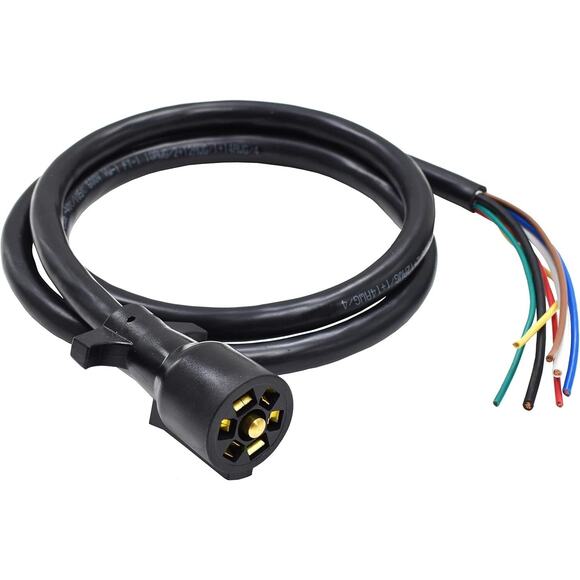 7 Way Trailer Wiring Connector, Double Prongs 7 pin 5th Wheel, 8FT, AWM2586 600V - Picture 1 of 5